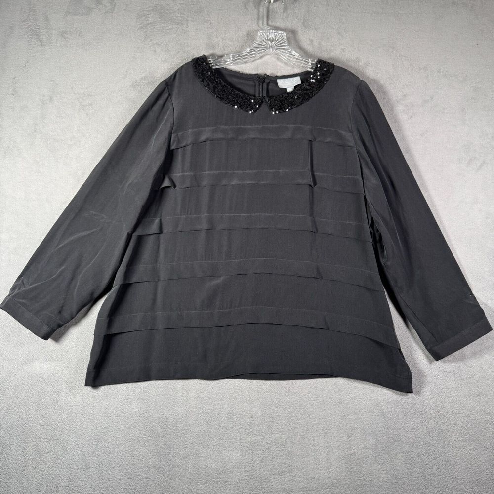 PURE Collection Blouse Womens 18 Black 100% Silk Layered Sequin Evening Party